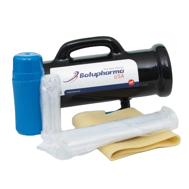 BotuPharma AV,"Handheld pump with blue cap, wrapped parts, and folded cloth"