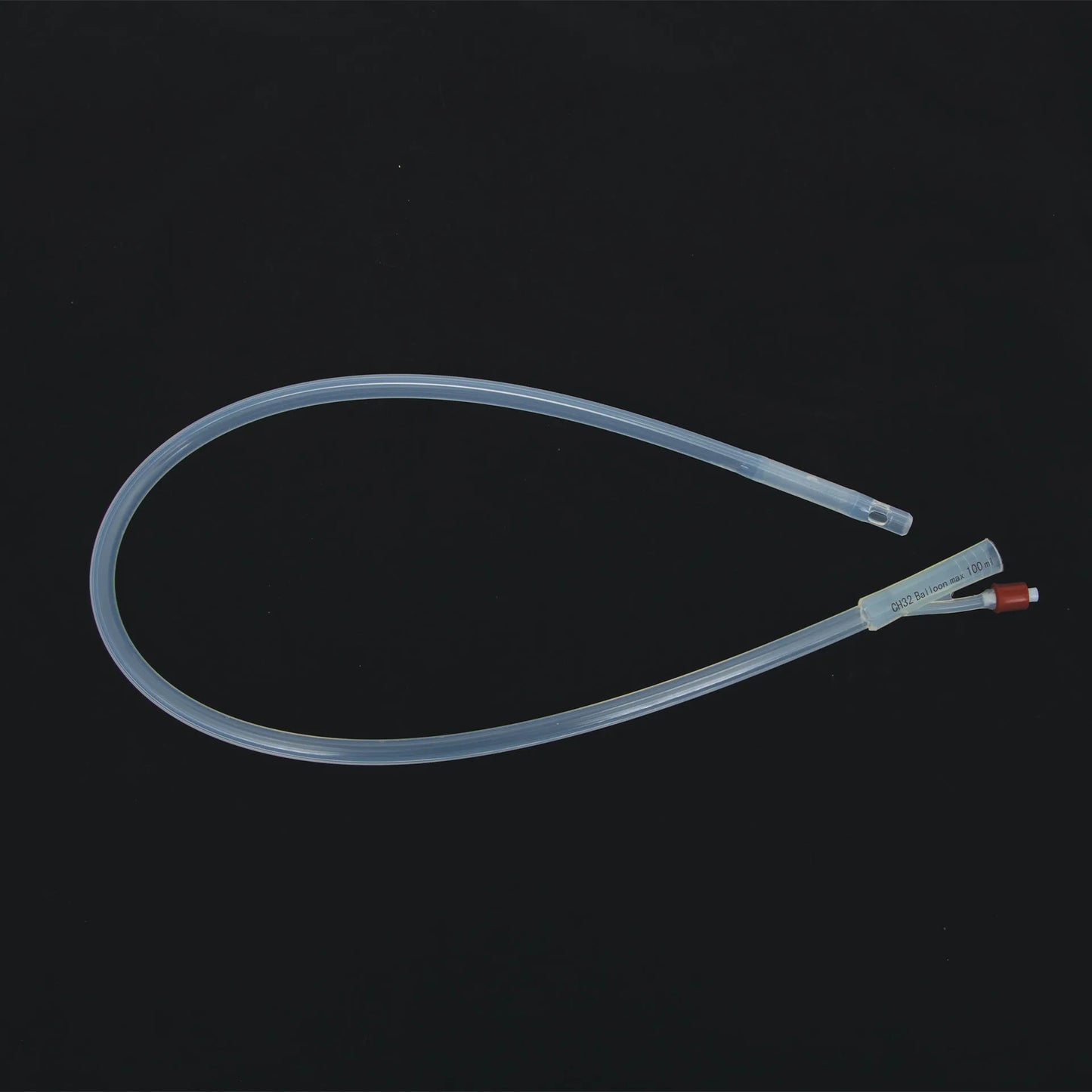 Silicone Embryo Flushing Catheter, 32FR,"Clear flexible catheter tube with red capped connector"