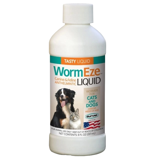 WormEze™ Liquid for Dogs & Cats,"White bottle with screw cap and dog and cat label"