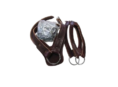 Breeding Hobbles,"Pair of brown leather hobbles with metal rings"