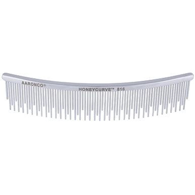 "Aaronco 7"" Honeycurve Staggered Pins Comb","Curved white comb with staggered fine teeth"