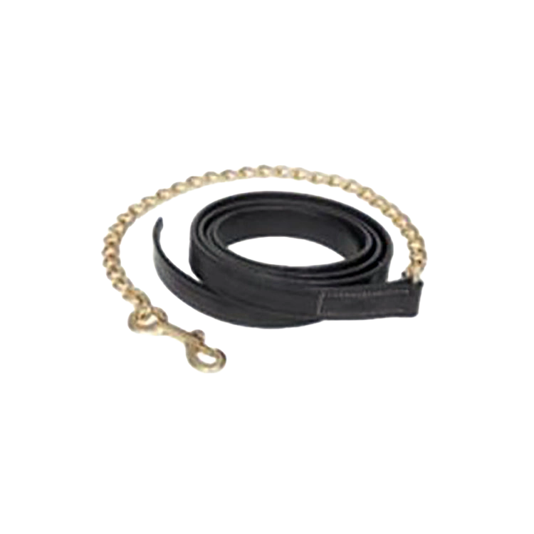Leather Lead Shank,"Coiled black leather strap with brass chain and snap ends"