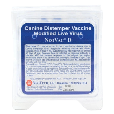 "NeoVac® D, 25x1 dose","Blister pack with labeled vaccine vial tray"