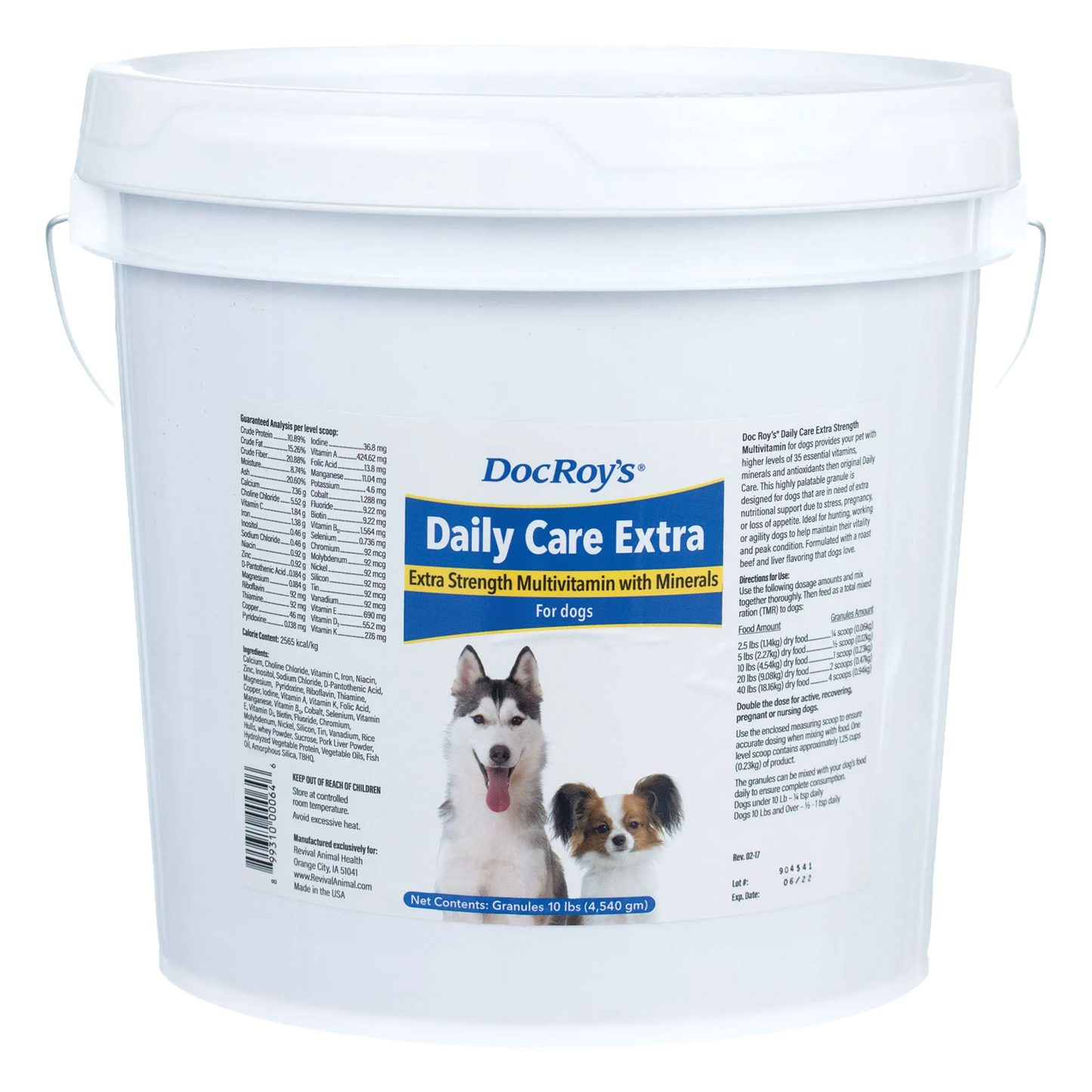 Doc Roy's® Daily Care Extra Canine,"White plastic bucket with handle and front label"