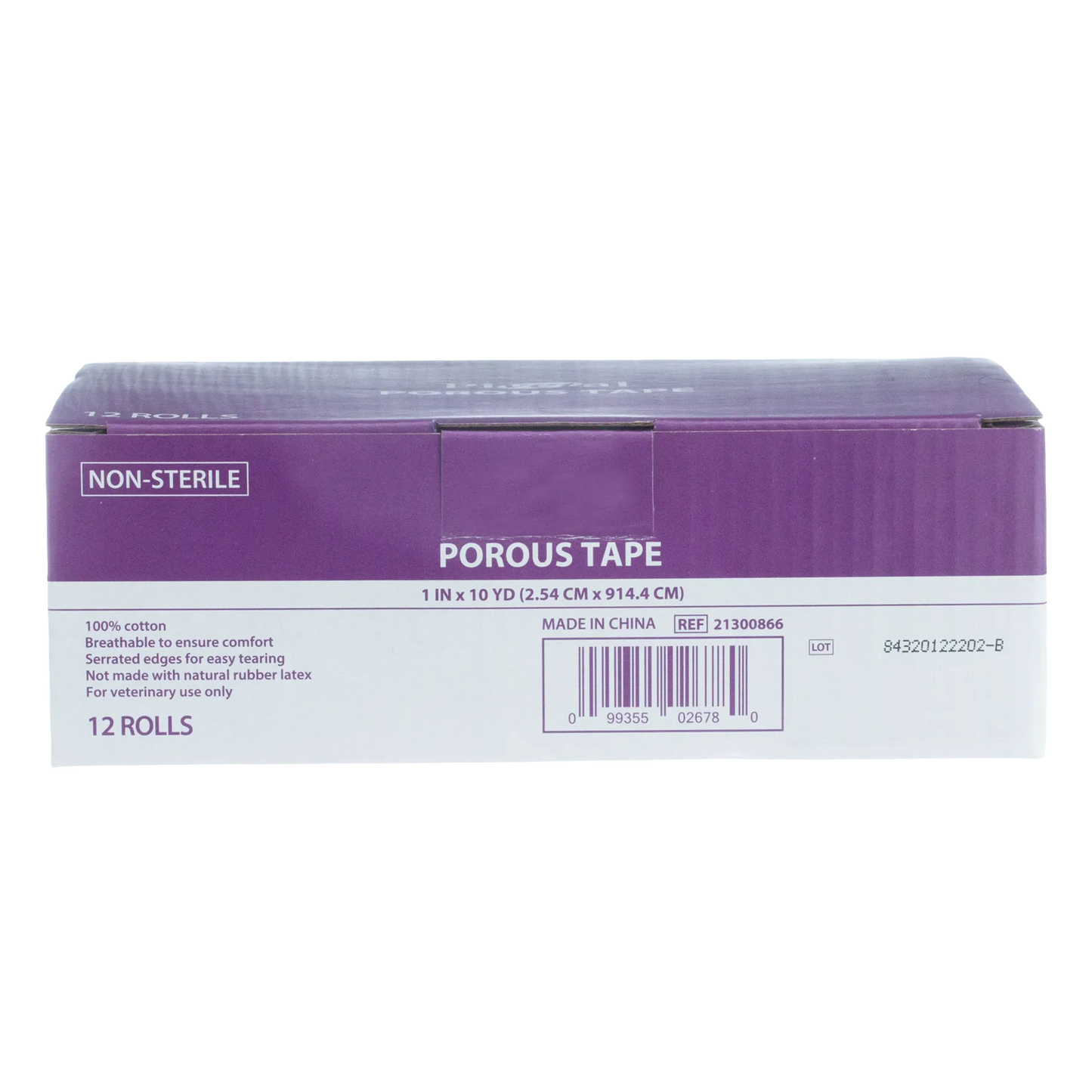 "Porous Tape 1""","Purple and white tape box, front panel view"