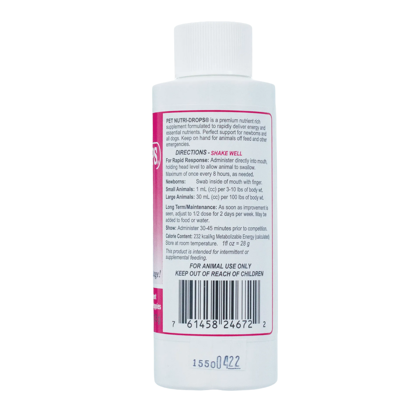 Pet Nutri-Drops®,"White bottle with ribbed cap and side label"
