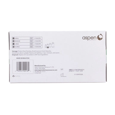 Latex Gloves,"Back of glove box with barcode and size chart"