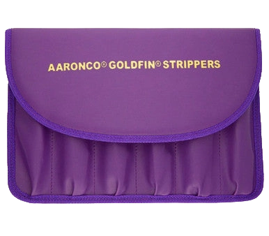 Aaronco Goldfin Set of 6 Gold Plated Stripping Knife,"Purple fabric storage pouch with flap and six tool slots"