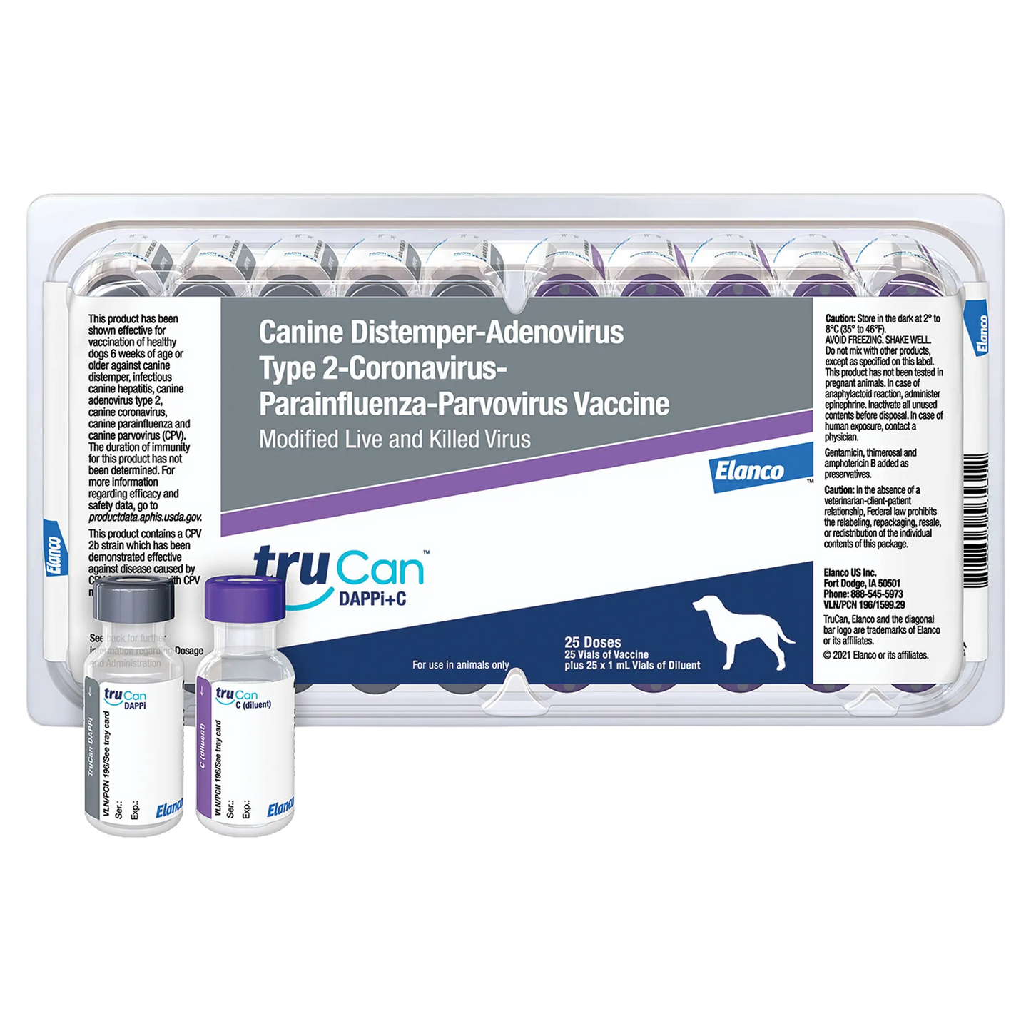 TruCan™ DAPPi+C (Duramune Max 5-CvK),"Tray with boxed vials and two vaccine vials in front"