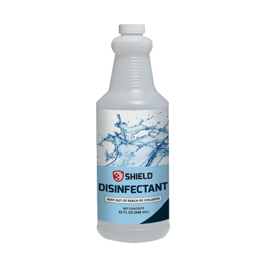 Disinfectant Spray by Shield,"White spray bottle with blue label"
