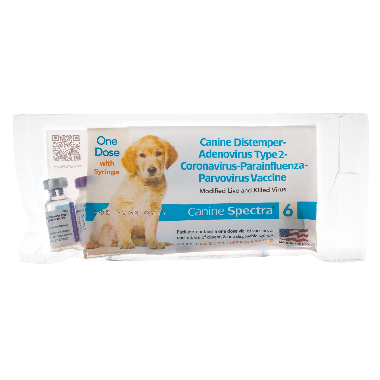 Canine Spectra® 6 Dog Vaccine,"Box package with two vials and syringe visible"