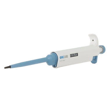 Pipette, .5-10ul,"White pipette with blue tip cone and side ejector"