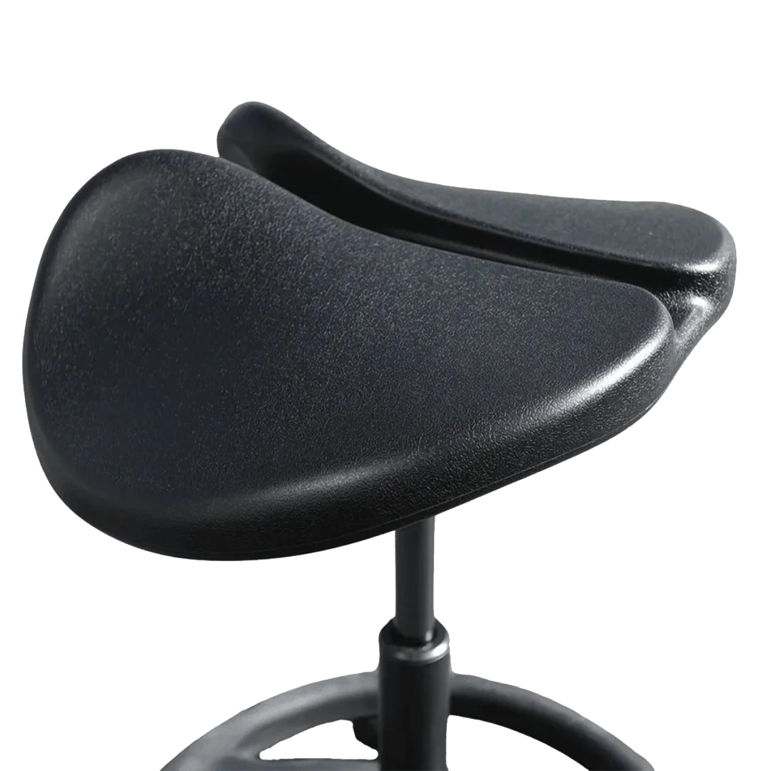 Dog Grooming Ergonomic Wobble Saddle Stool by Waggz,"Black saddle stool seat close-up"