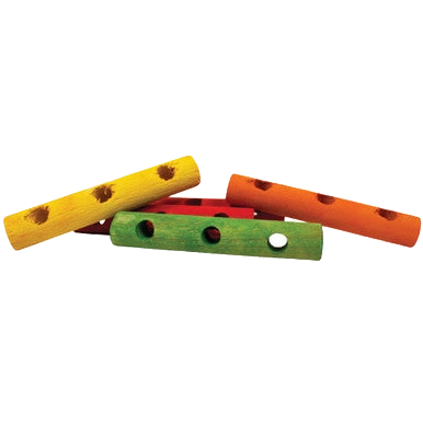 "4"" Drilled Dowels","Four colored wooden drilled dowels stacked together"