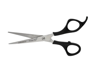 "Aaronco Prima 7"" Curved Scissor","Silver curved grooming scissors with black finger grips"