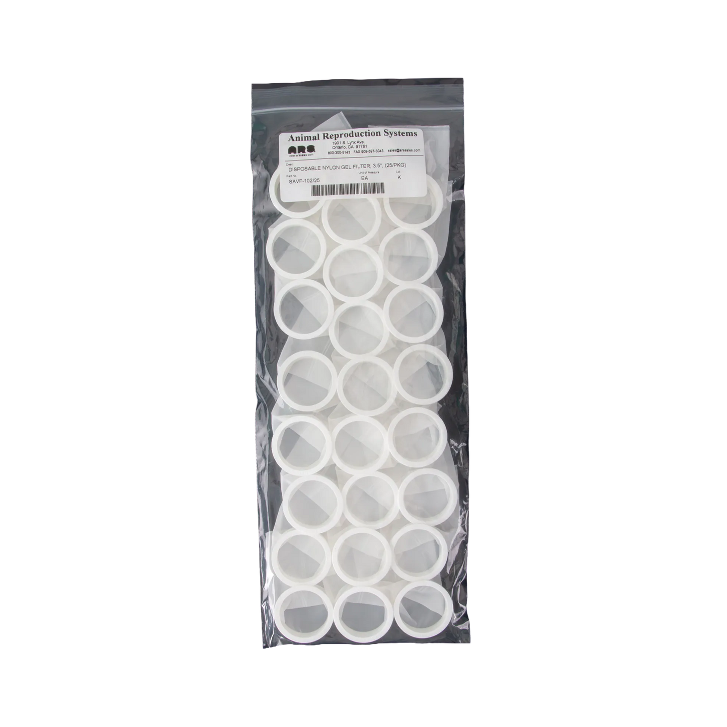 Gel Filters-ARS,"Pack of white ring filters in clear plastic bag"