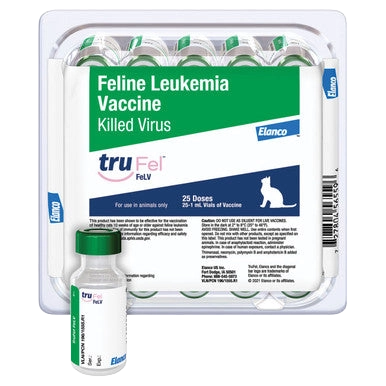 TruFel™ FELV (Fel-O-Vax Lv-K),"Vaccine tray with boxed insert and single vial in front"