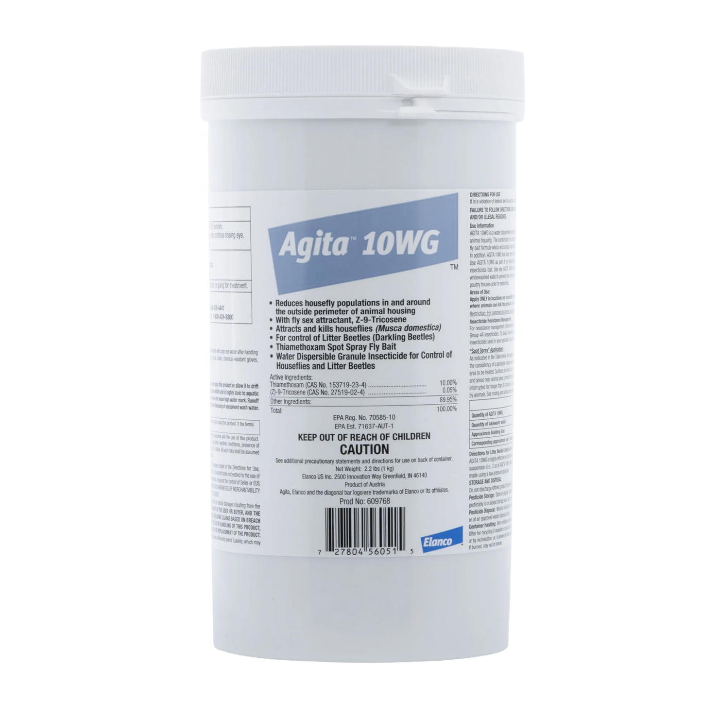 Agita® 10 WG Insecticide,"White plastic tub with screw-top lid and front label"