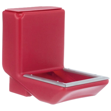 Kane Kennel Feeder,"Red wall-mounted feeder with open metal tray"
