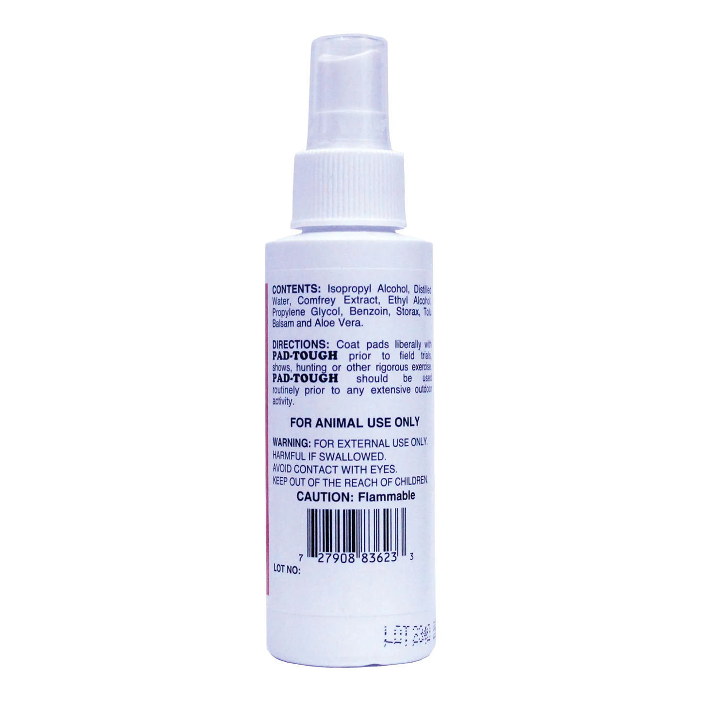 Pad-Tough™,"White spray bottle with nozzle and back label"