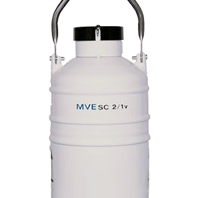 SC 2/1V Vapor (Dry) Shipper,"White cylindrical shipper with black cap and carry handle"