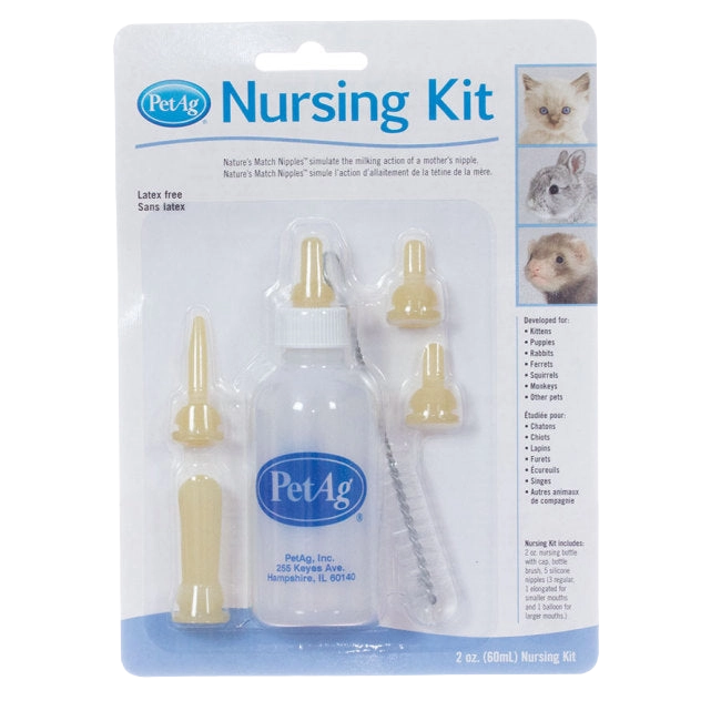 PetAg® Nursing Kits,"Blister pack with bottle, nipples, syringe, and cleaning brush"