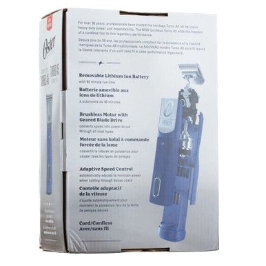 Oster® Cordless Turbo A5® Clipper,"Retail box with blue clipper image"