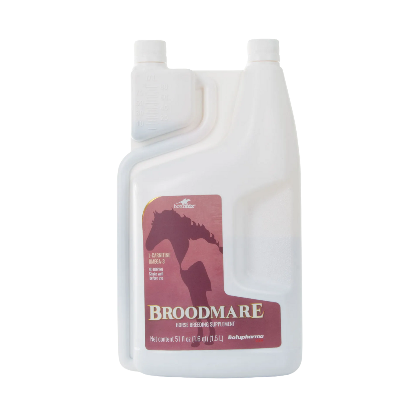 BOTU Broodmare Supplement,"White bottle with measuring chamber cap and front label"