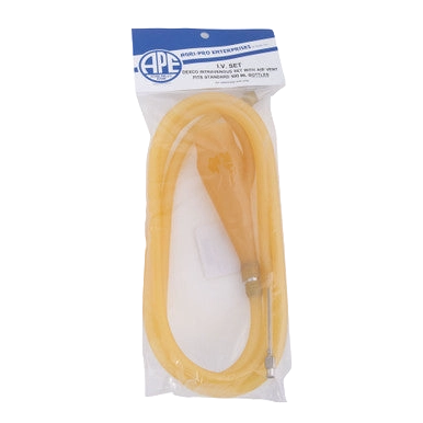 Gum Rubber I.V. Infusion Set,"Coiled tan IV tubing in clear retail package"