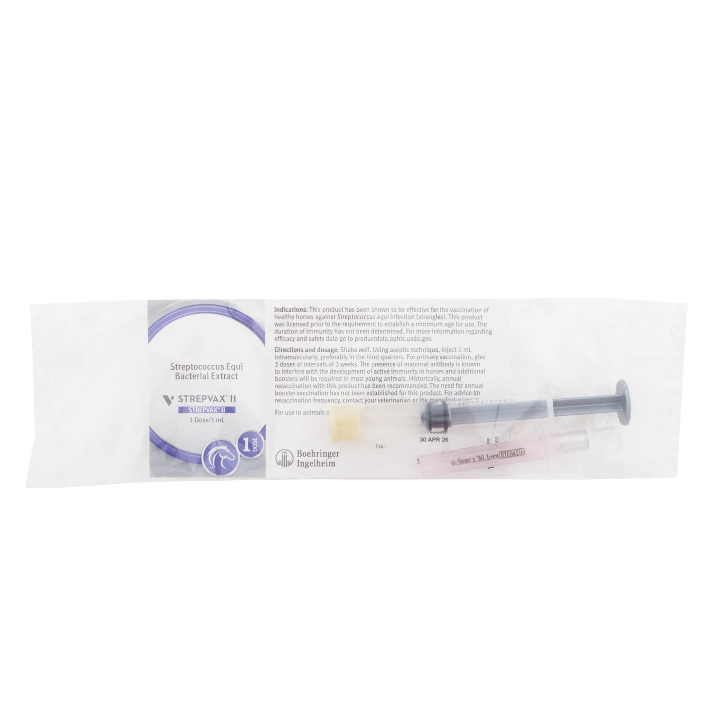 STREPVAX II, Single Dose,"Syringe and pink needle in clear single-dose package"