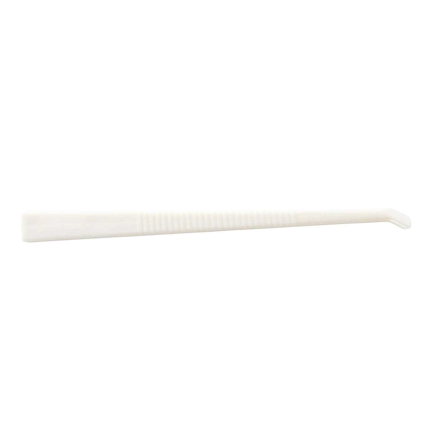 Polyester Straw Tweezer,"White plastic tweezer with ridged grip and angled tip"