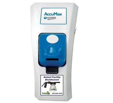 AccuMax Filling Station,"Wall-mounted white dispenser with blue front cover and bottle insert"
