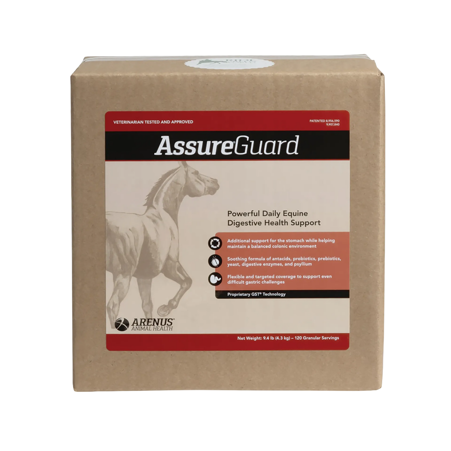 Assure® Guard,"Front view of brown box with horse graphic label"