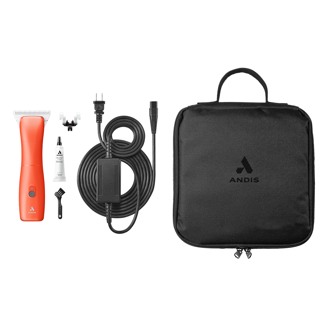 Emerge Clipper Orange with Wide 30 Blade by Andis,"Orange clipper with blade, cord, oil, brush, and zip case"