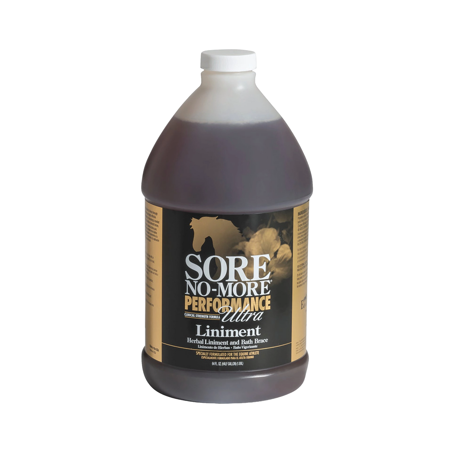 Sore No-More® Performance Ultra Liniment,"Half-gallon bottle with white cap and black front label"