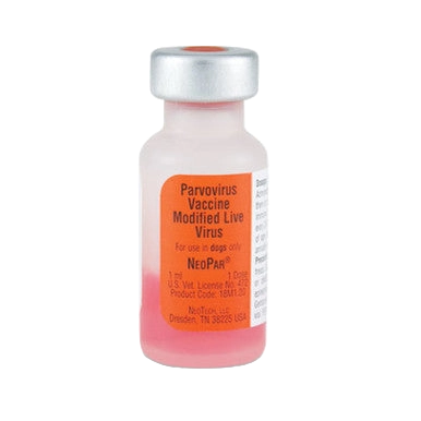NeoPar® Parvo Vaccine for Dogs, Single Dose,"Small vaccine vial with pink liquid and orange label"