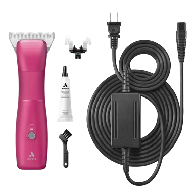Emerge Clipper Pink with Wide 30 Blade by Andis,"Pink clipper with wide blade, oil tube, and cleaning brush"