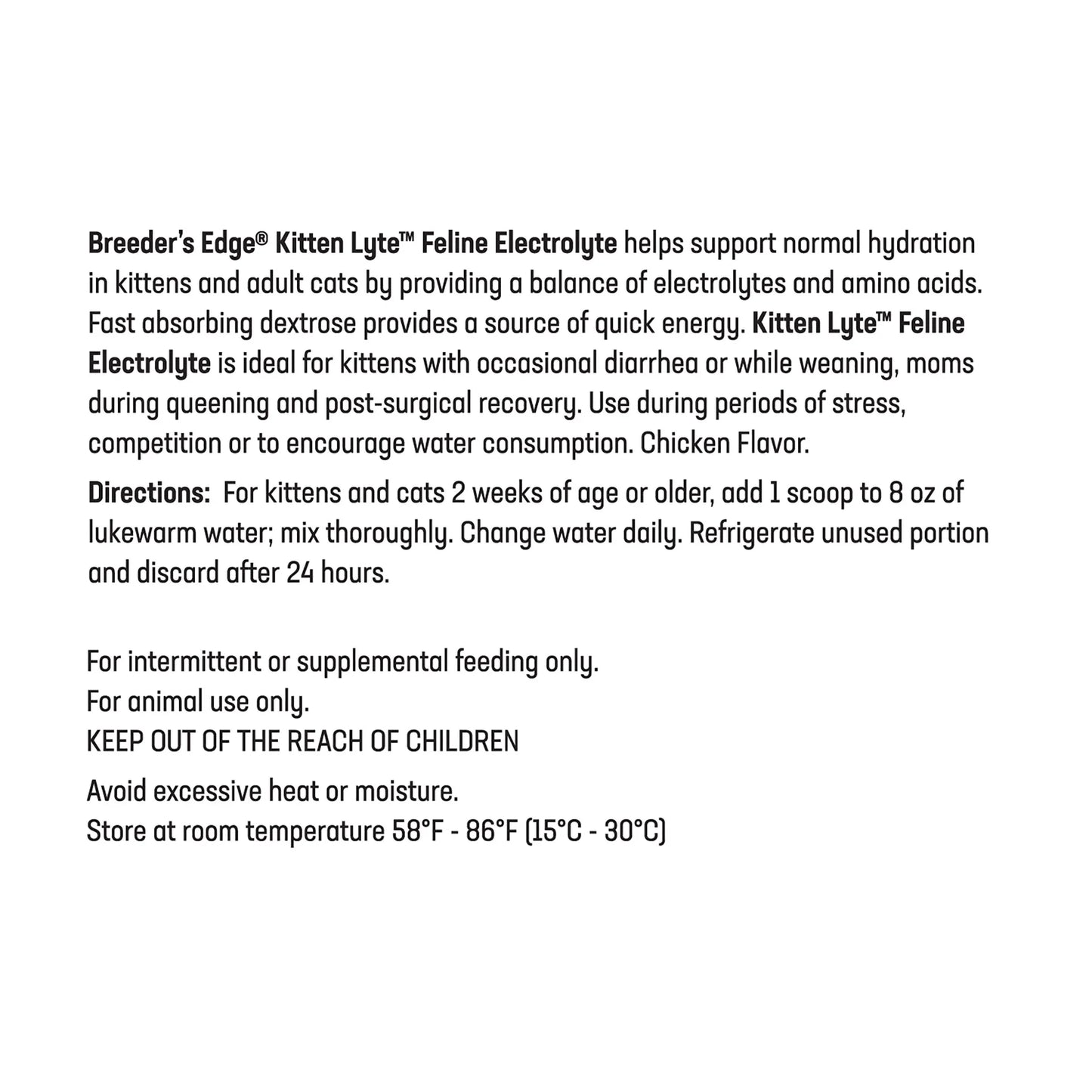Breeder's Edge® Puppy Lyte™ or Kitten Lyte™,"Back label with directions and feeding information"
