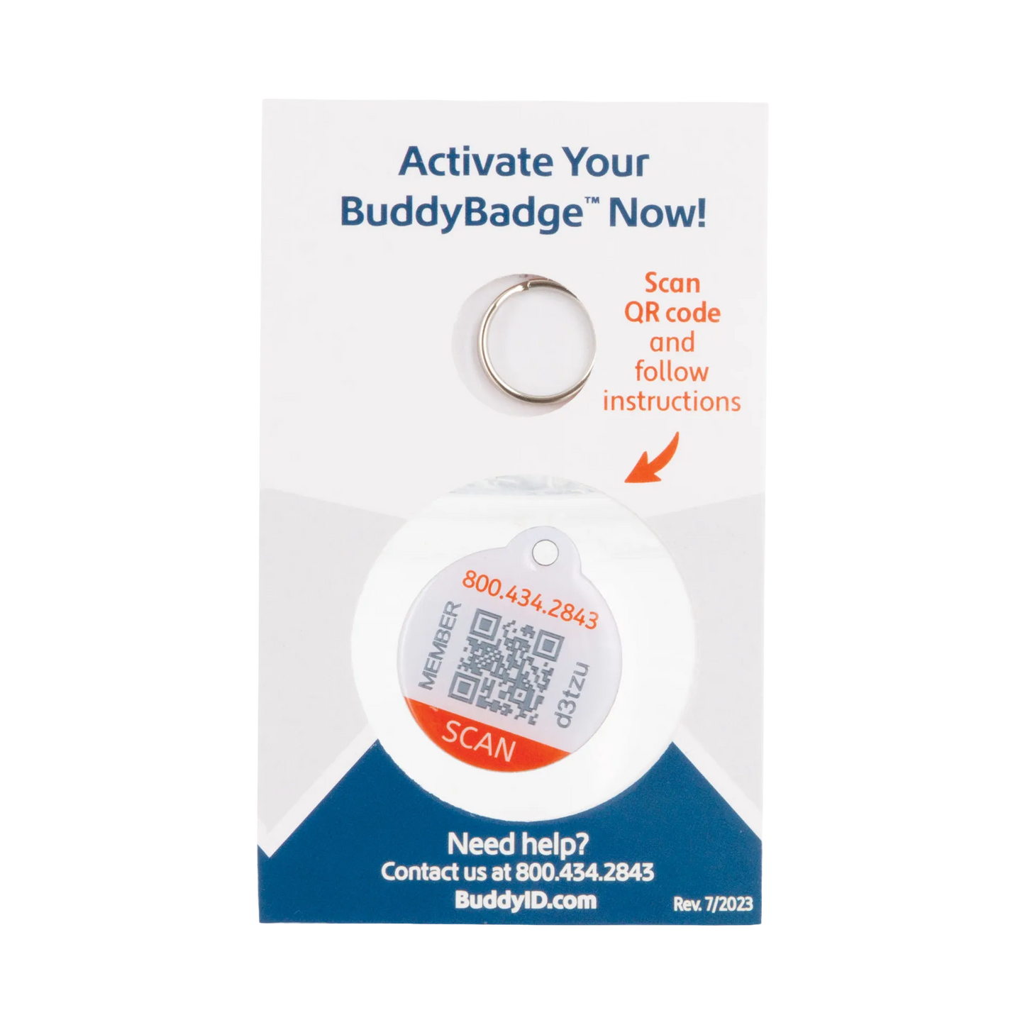 BuddyID® BuddyBadge® Collar Tag with Registration,"Round collar tag on retail display card with key ring"