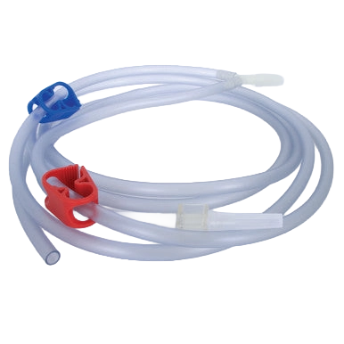 Equine Y-Junction,"Clear coiled tubing with red and blue clips"