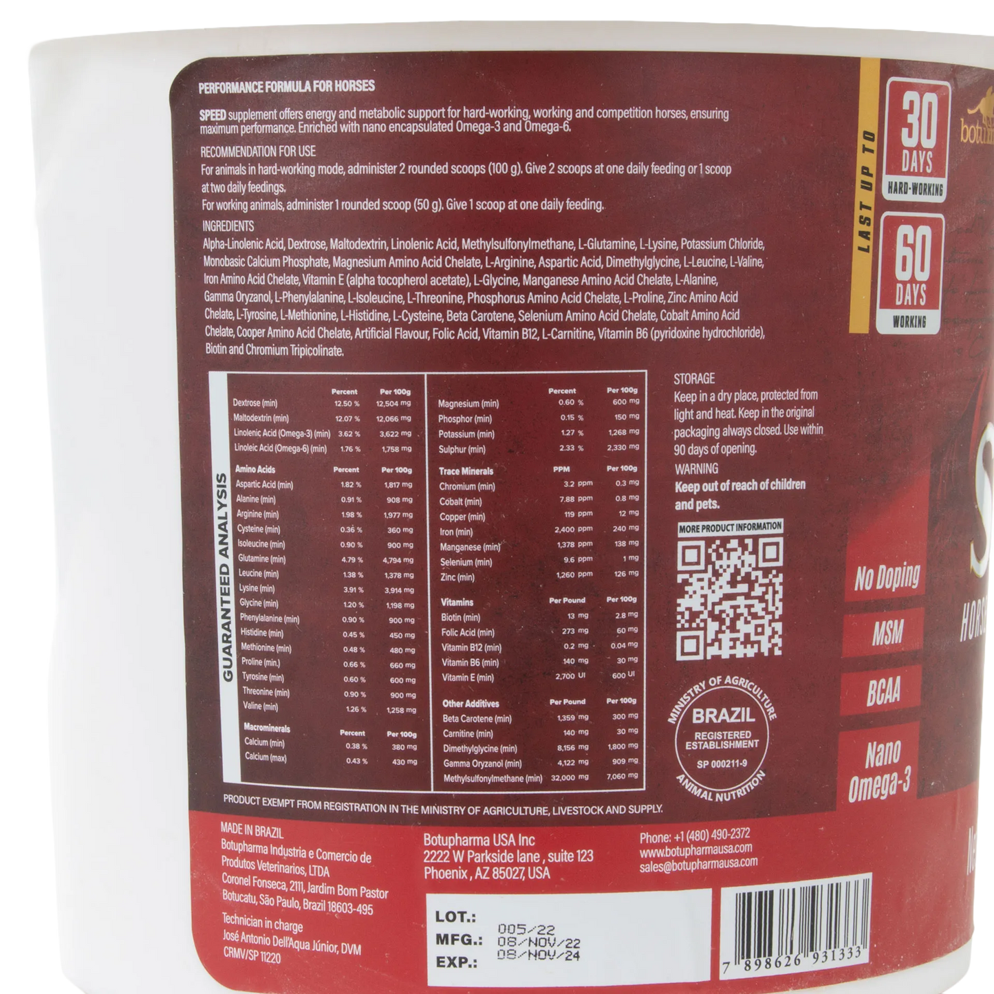 BotuMix Speed Powder,"Back view of supplement tub with label panel and barcode"