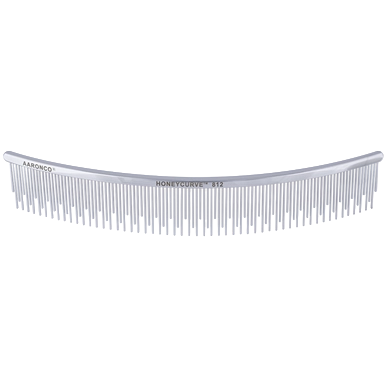 Aaronco 10"" Honeycurve Staggered Pins Comb,"Curved silver comb with long staggered metal pins"