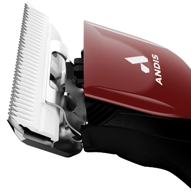 Pulse ZR II Red Clipper #30W by Andis,"Red clipper head with metal blade close-up"