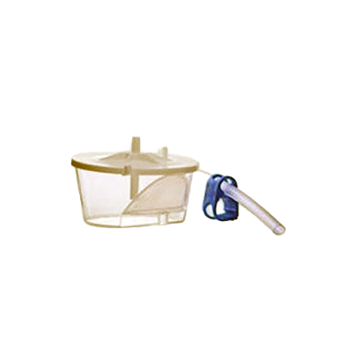Way-Safe Flush Filter,"Clear filter chamber with attached tubing and blue cap"