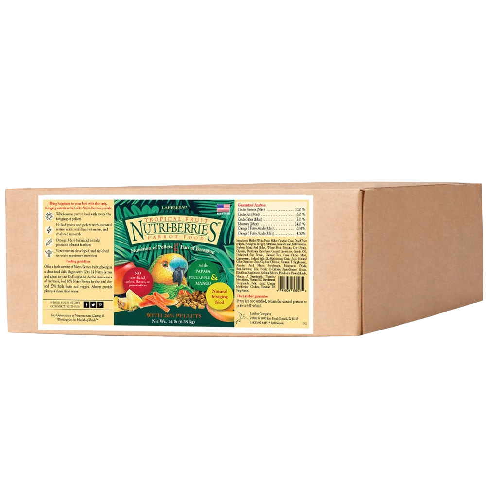 Lafeber Gourmet Tropical Fruit Nutri-Berries,"Brown bulk box with front product label"