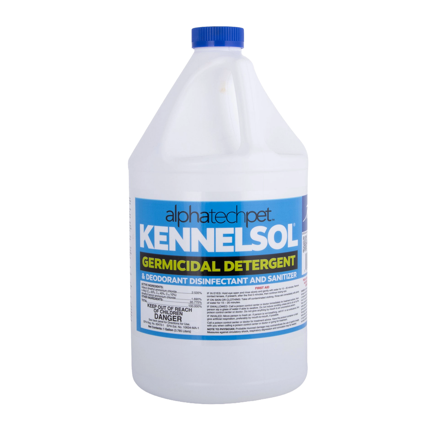 KennelSol® Cleaner - Kennel Detergent & Deodorant,"White gallon bottle with blue cap and front label"