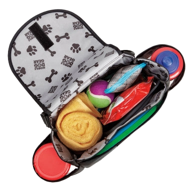Car Seat Back Organizer Travel Bag,"Open organizer bag with toys, towel, and side compartments"