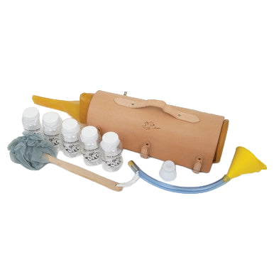 Missouri Complete Set with Leather Cover,"Rolled leather case with bottles, tubing, funnel, and cloth"