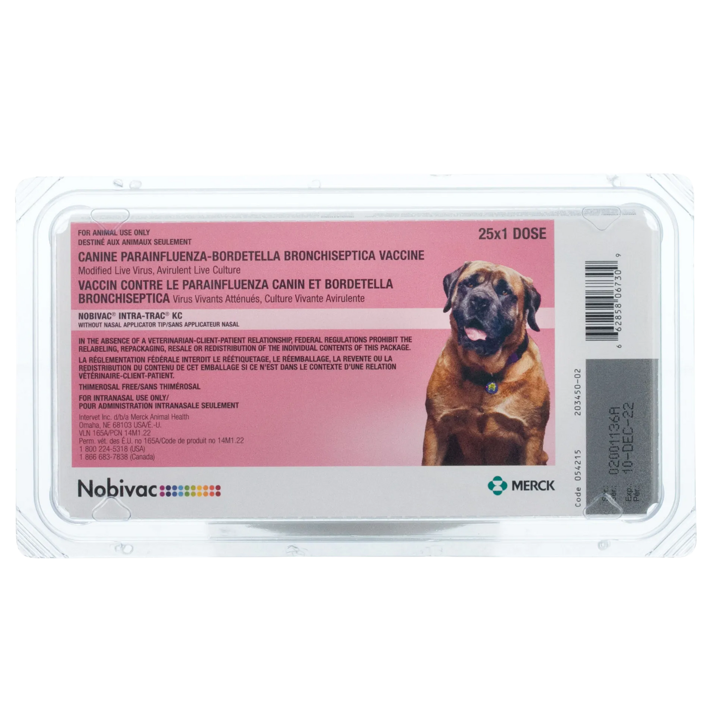 Nobivac® Intra-Trac® KC,"Clear plastic blister pack with pink label and dog image"