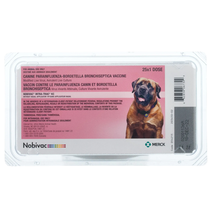 Nobivac® Intra-Trac® KC,"Clear plastic blister pack with pink label and dog image"